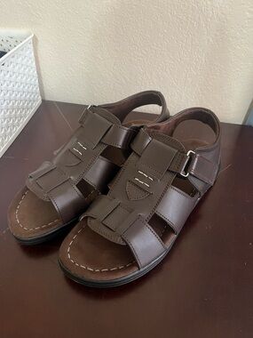 Conquistador Men’s Fishermen’s Leather Sandals with Adjustable Buckle Size 10